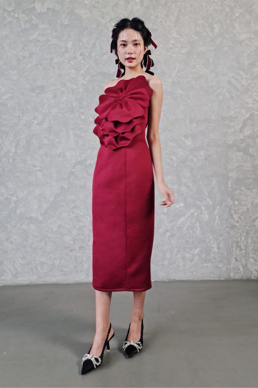 GAZE dress maroon (ready stock!)